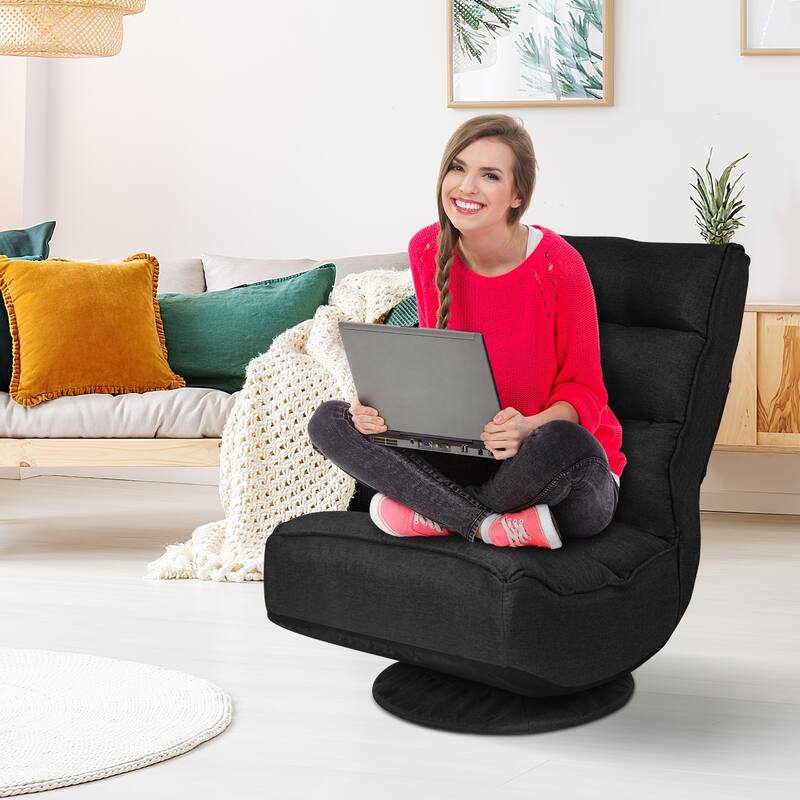360-Degree Swivel Floor Chair with Foldable Design and Adjustable Backrest