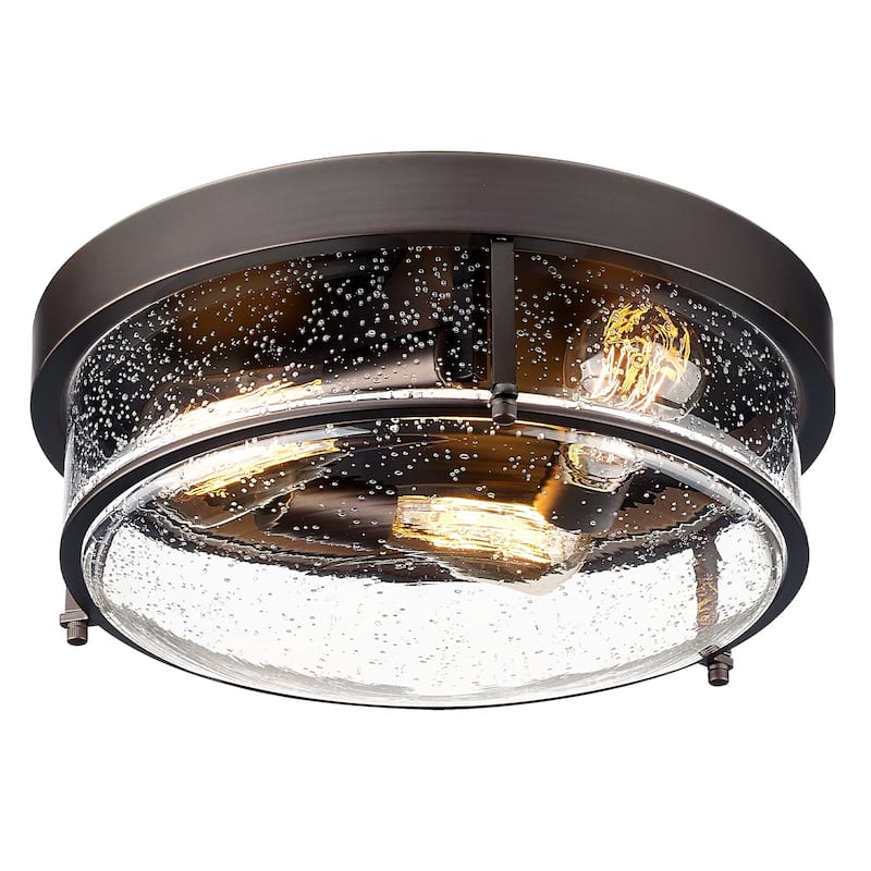 3-Light Glass Ceiling Light Flush Mount Light Fixture Seeded Glass - Oil Rubbed Bronze