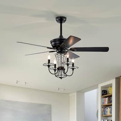 52 Inch Crystal Chandelier Fan with Lights and Remote Control,Ceiling Fan with Dual Finish Reversible Blades,Fandelier