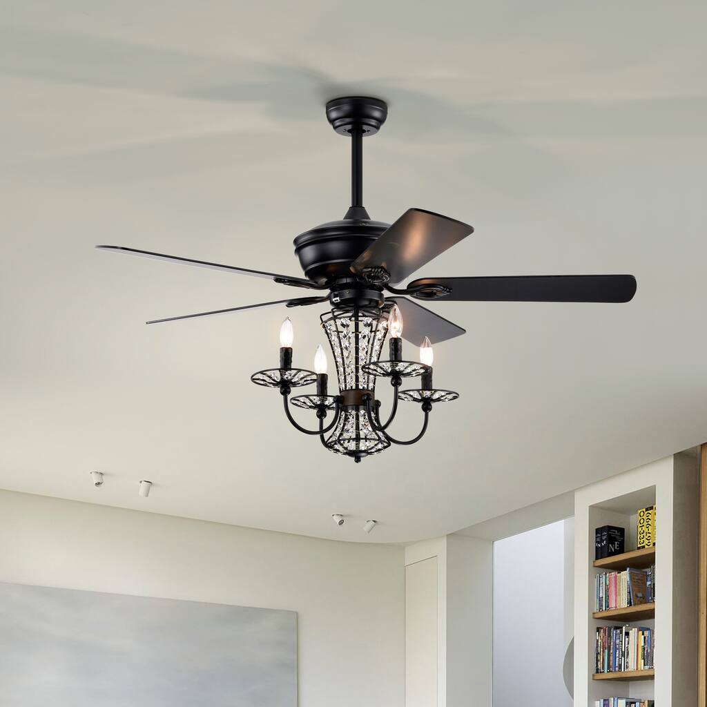 52 Inch Crystal Chandelier Fan with Lights and Remote Control,Ceiling Fan with Dual Finish Reversible Blades,Fandelier