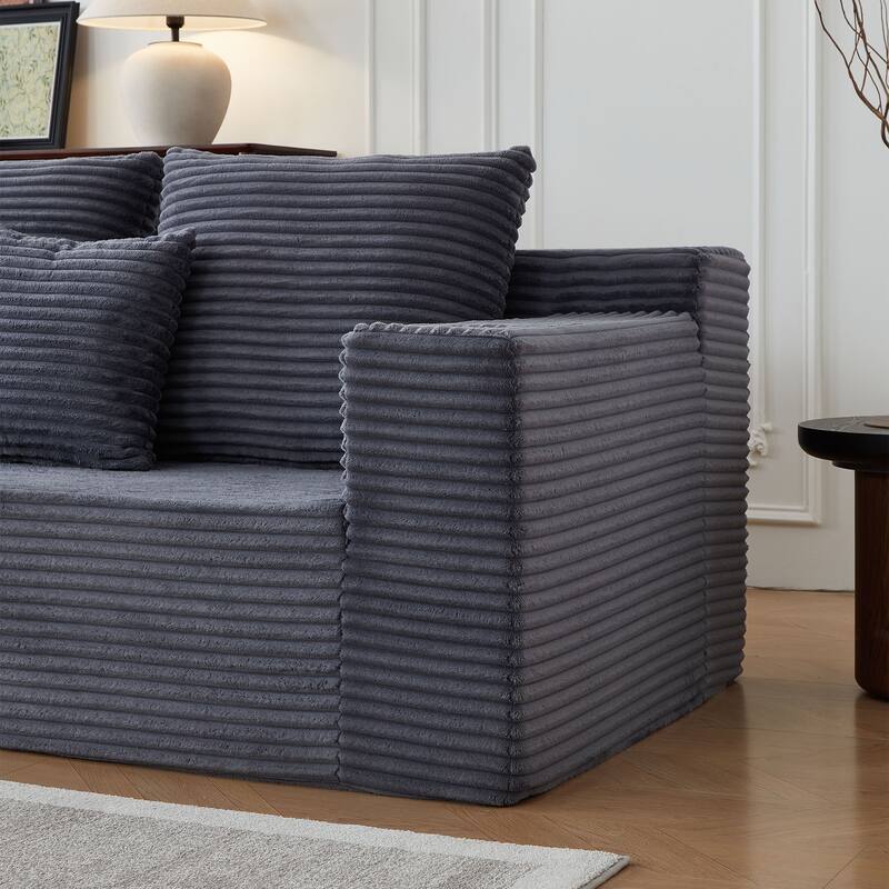 Modular Sectional Cloud Couch, Oversized Corduroy Fabric Deep Seat Sofa, Upholstered Sofa with Armrests & Cup Holders