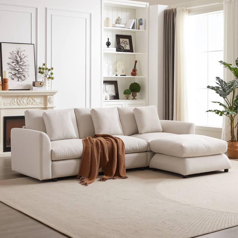 102.2" Fabric L-Shaped Modular Sleeper Sectional Sofa with Ottoman