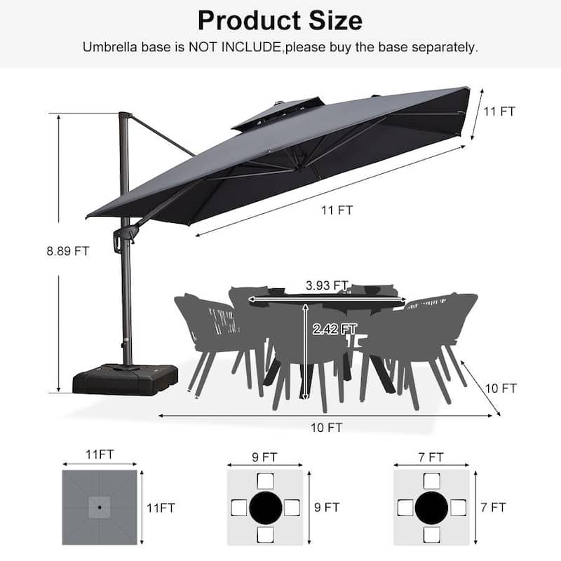 PURPLE LEAF Patio Cantilever Umbrella with 360 Degree Rotation UV Protection
