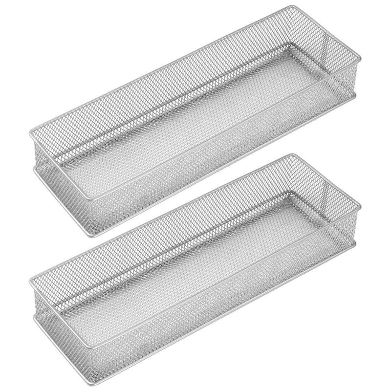 YBM Home Silver Mesh Desk Drawer Organizer Tray Home and Office 2 pack - 4x12x2