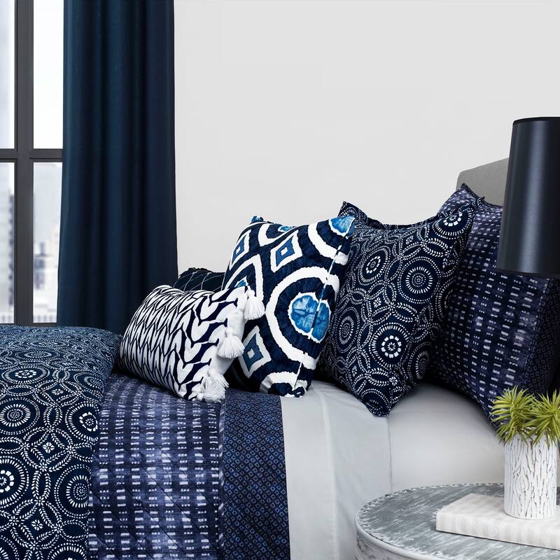 Indigo 12" x 28" Embroidered Decorative Pillow