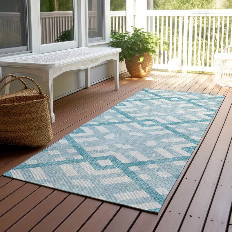 Machine Washable Indoor/ Outdoor Chantille Contemporary Trellis Rug