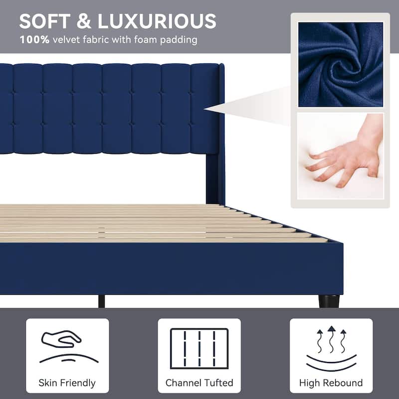 Platform Bed Frame with Upholstered Headboard and Wingback