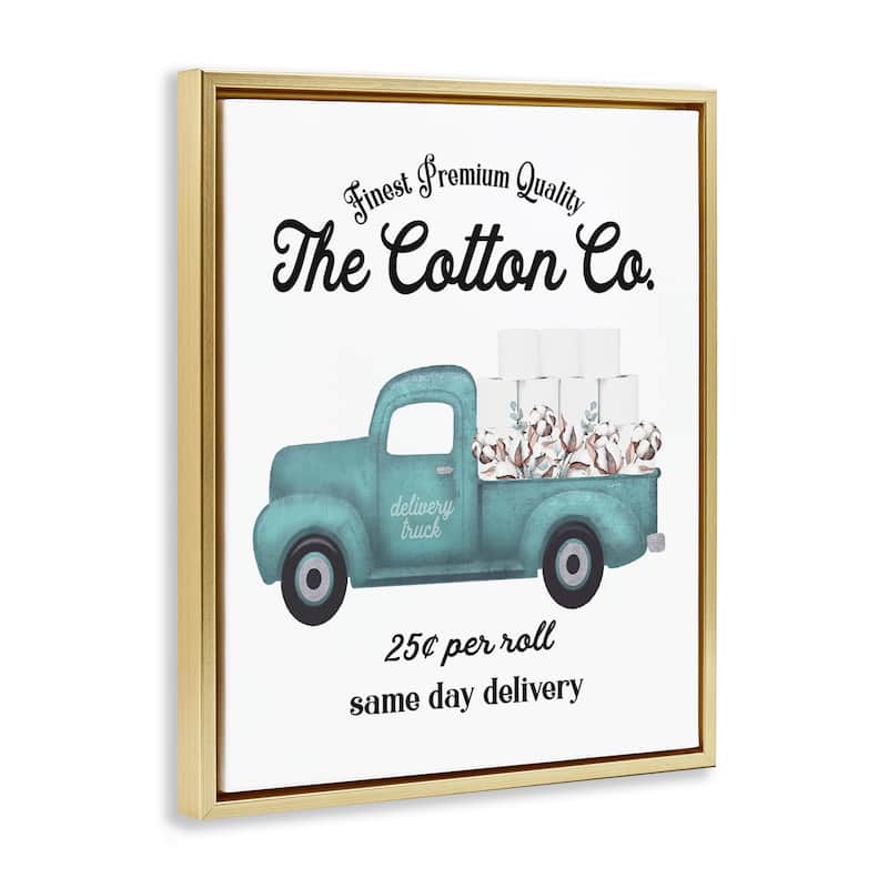 Stupell Toilet Paper Cotton Co Delivery Truck Bathroom Word Design Floater Frame - Blue
