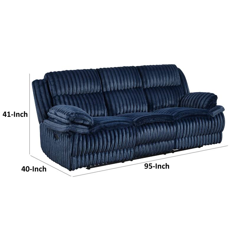 Rexy Manual Double Recliner Sofa, Textured Blue Corduroy, 95 Inch