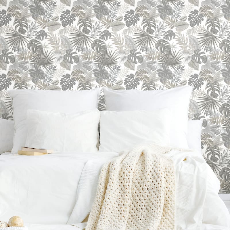 Grey & White Palm Frond Toss Peel & Stick Wallpaper Bed Bath & Beyond