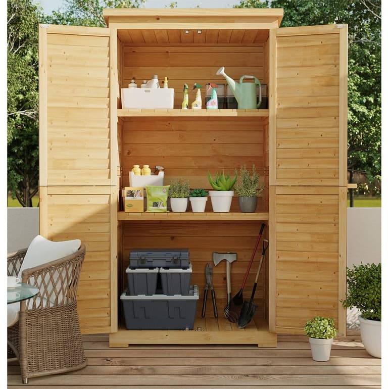 Outdoor Storage Cabinet Shed, Shuttered Doors with Lock, and Waterproof Roof