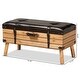 preview thumbnail 13 of 11, Amena Dark Brown PU Leather and Oak Wood Large Storage Ottoman