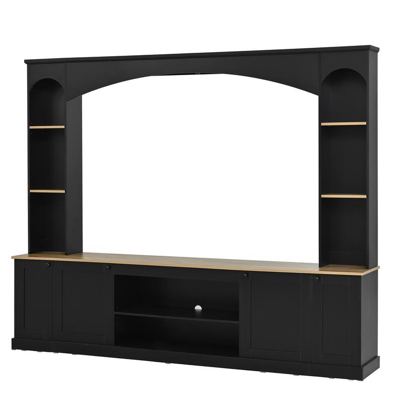 Arched Entertainment Center Wall Unit with Bookshelf & Storage Cabinet, TV Stand Media Console for TVs Up to 70"