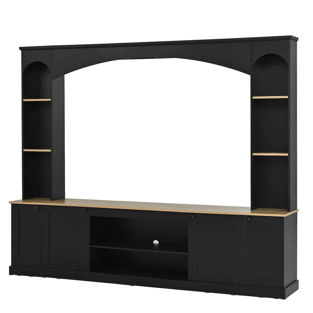 Elegant Arched Farmhouse TV Stand with Wood Grain, for TVs Up to 70" - 91.6" W × 14.9" D × 73.8" H