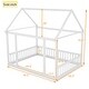 preview thumbnail 13 of 34, Floor Wooden Bed with House Roof Frame and Safety Guardrails