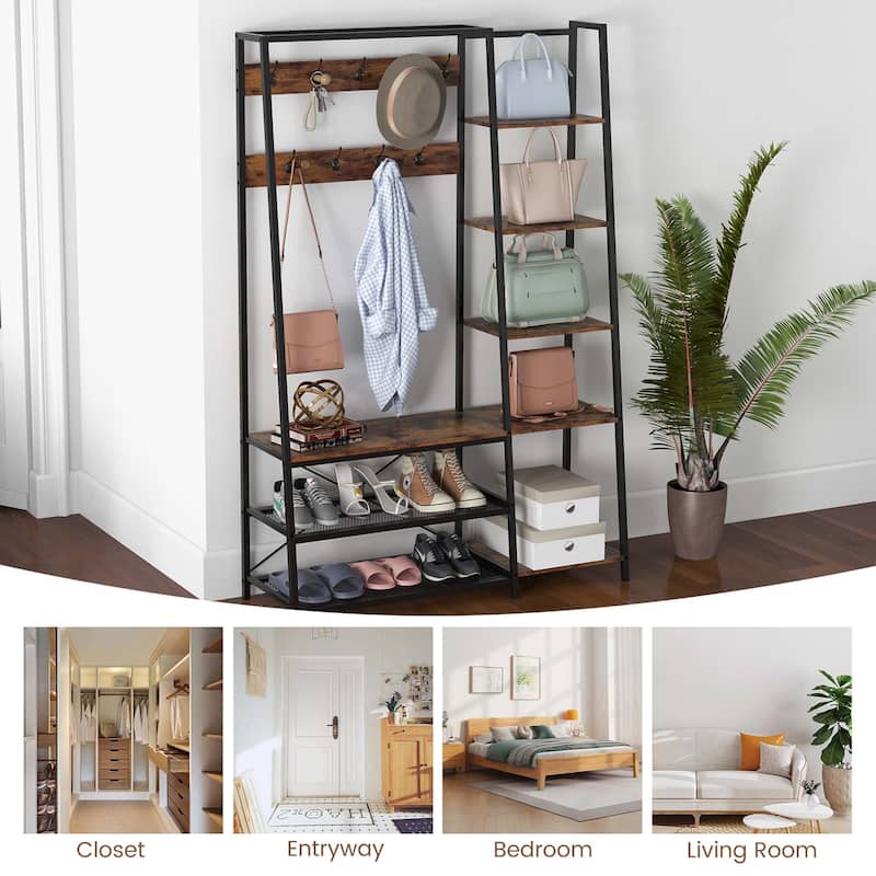Costway 5-In-1 Entryway Coat Rack Storage Shoe Bench Freestanding - 1 PC