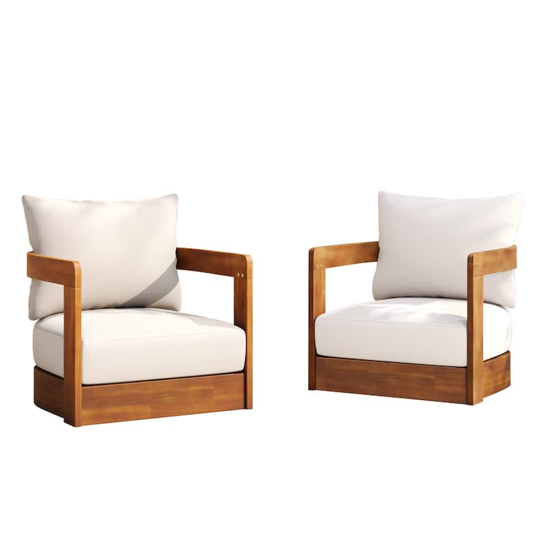 Christopher Knight Home - Orion Acacia Wood Outdoor Club Chair Curved Tub Design with Cushion