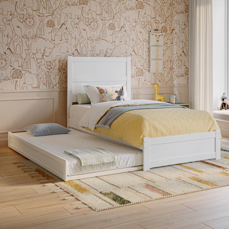 Aveline Wood Platform Bed with Matching Footboard & Trundle - White - Twin