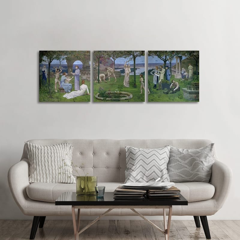 iCanvas "Between Art and Nature, 1890" by Pierre Puvis de Chavannes 3-Piece Canvas Wall Art Set - 24x72x1.5