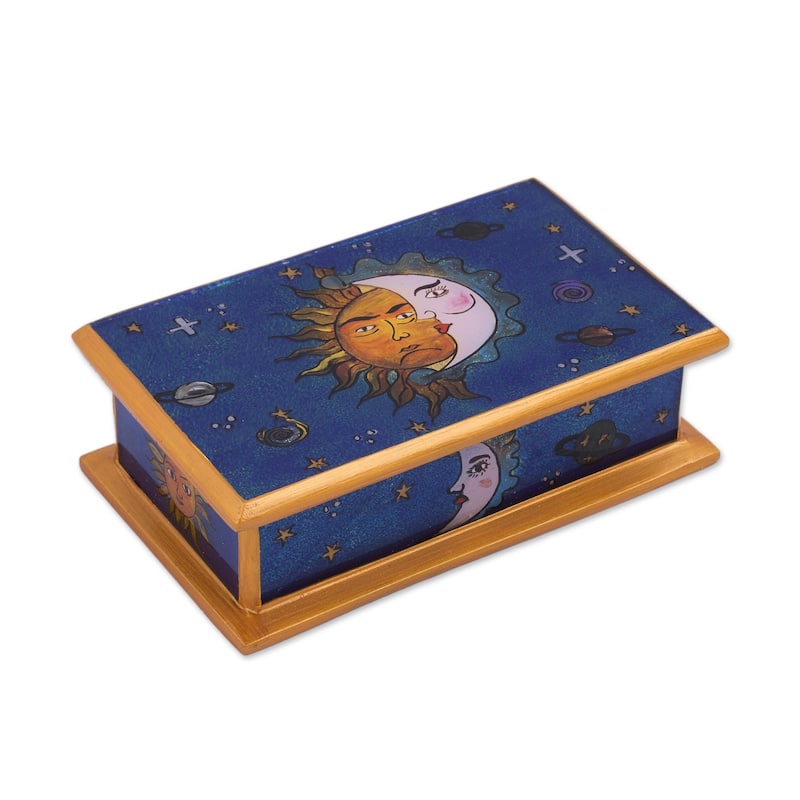 Novica Handmade Solar Love Reverse Painted Glass Decorative Box - Gold
