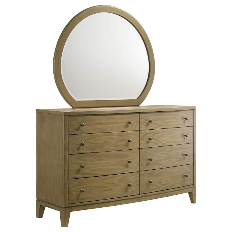 Heon Wide Dresser with Mirror, 8 Drawers, Natural Brown Wood Frame