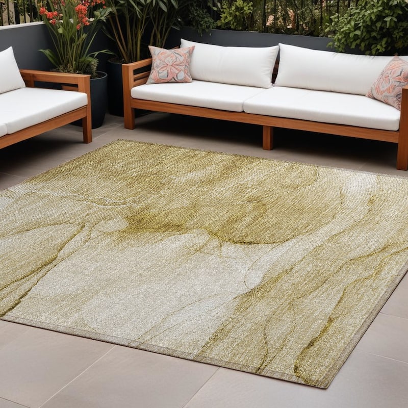 Elfi Artistic Abstract Weather Resistant Timeless Fusion Outdoor Rug - 8' X 10' - Beige