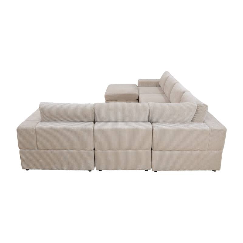 Oversized Corduroy 7 - Piece Corner Sectional Sofa Couch with Ottoman for Living Room Sofa Set
