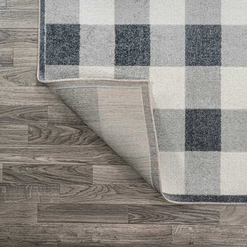 JONATHAN Y Shutter Gradient Plaid Cottage Machine-Washable Light Gray/Dark Gray/Cream Area Rug