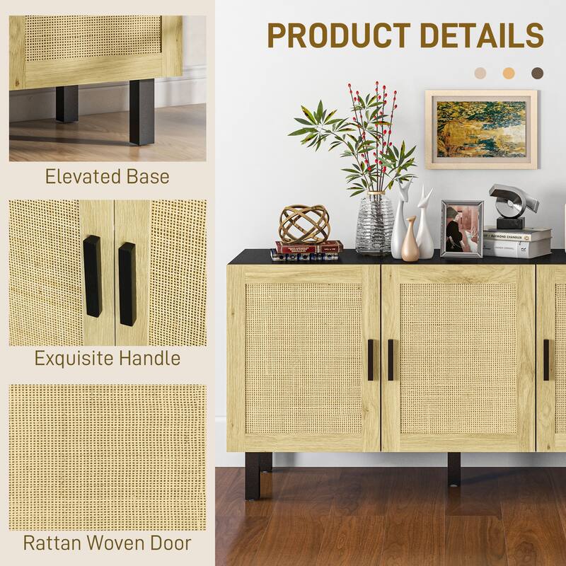Rattan Woven Design Kitchen Storage Cabinet / Boho Buffet Sideboard