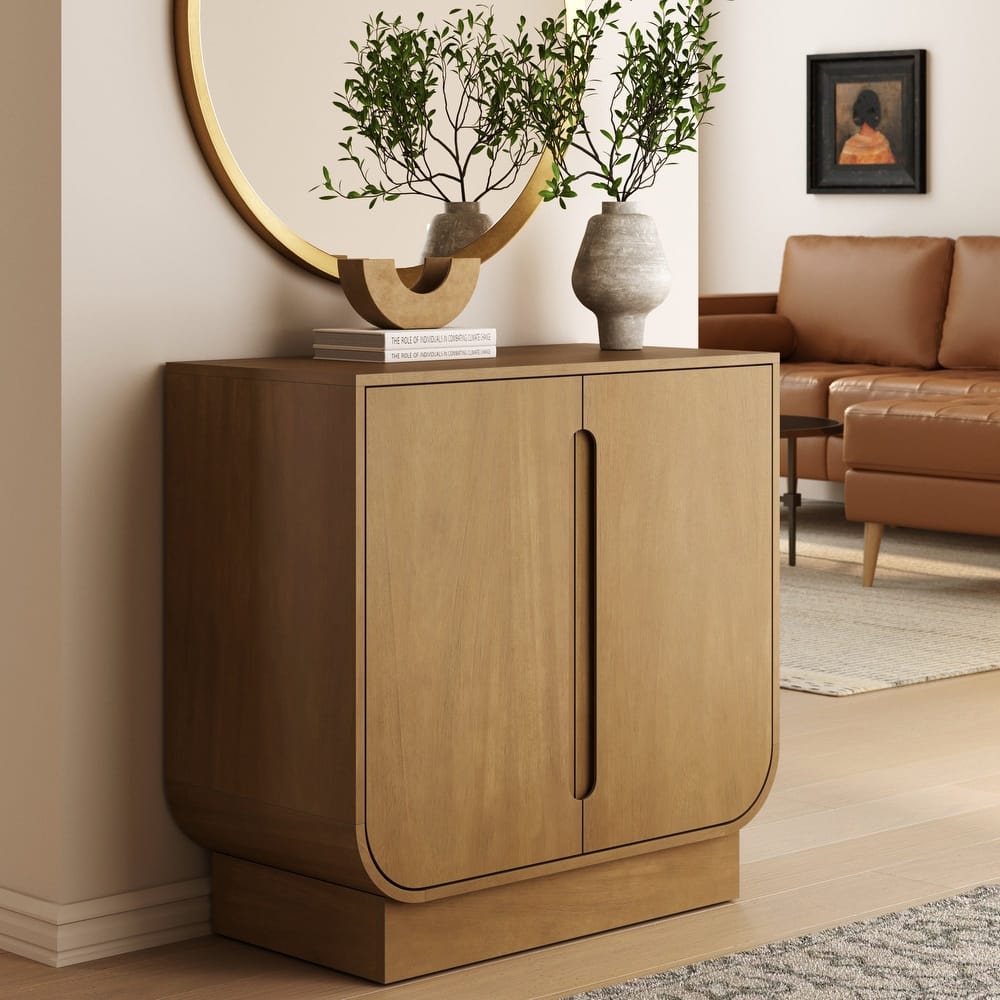 Joey Mid Century Modern Storage Cabinet, Arched Accent Cabinet with Rounded Bottom Edges and Integrated Door Pull Cutouts