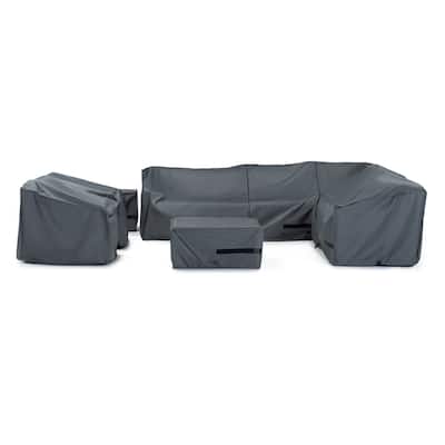 Deco 9 Piece Polyester Outdoor Patio Sectional Deluxe Furniture Covers - Grey