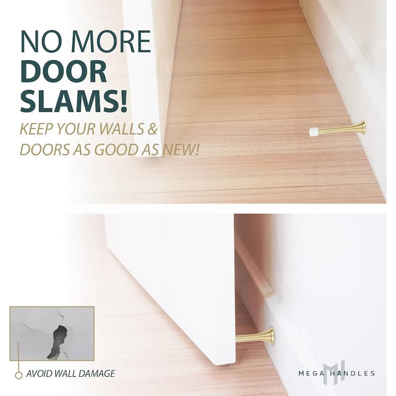 Mega Handles Spring Door Stop with Rubber Bumper | Door Knob and Wall Protection