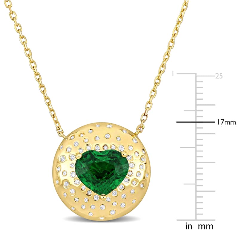 Miadora 3ct TGW Tsavorite and 1/4ct TGW Diamond Heart Necklace in 14k Yellow Gold - 18 in