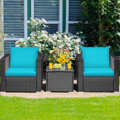 3 Pieces Patio wicker Furniture Set with Cushion - 28.5" x 27.5" x 27" (L x W x H)