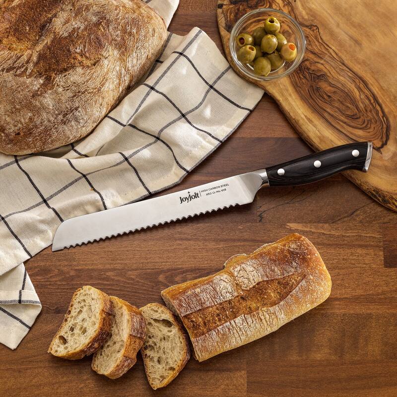JoyJolt 8-in Bread Knife High Carbon Steel Kitchen Knife with Serrated Edge - Stainless Steel