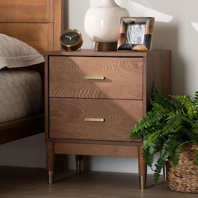 Mandolin Mid-Century Ash Walnut Wood 2-Drawer Nightstand