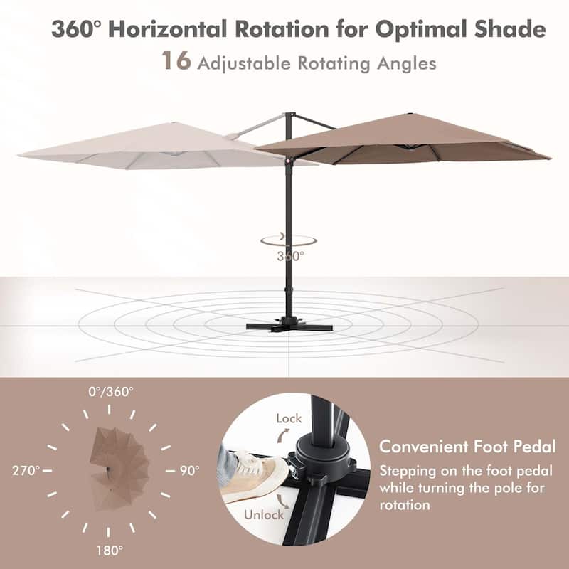 Costway Patio 9.5FT Square Cantilever Offset Hanging Umbrella 2-Tier