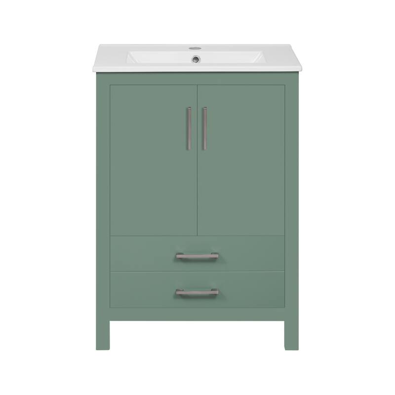 GDFStudio - Arborcrest Modern Bathroom Vanity with Ceramic Sink, Silver Handles & Soft Closing Doors - 24'W