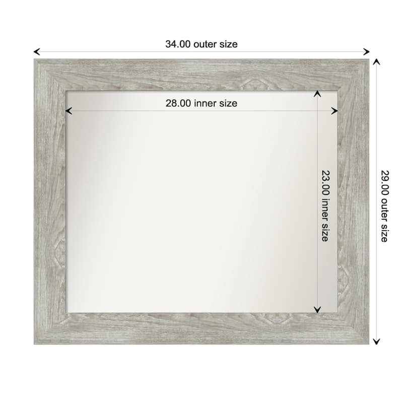 Dove Greywash Framed Non-Beveled Custom Wall Mirror, Bathroom Vanity Mirror - Outer Size: 34 x 29