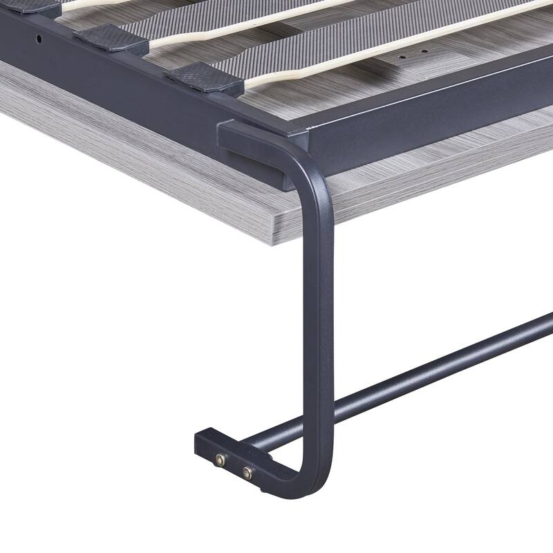 Space-Saving Full Size Murphy Bed with Storage Shelves and Drawers, Gray