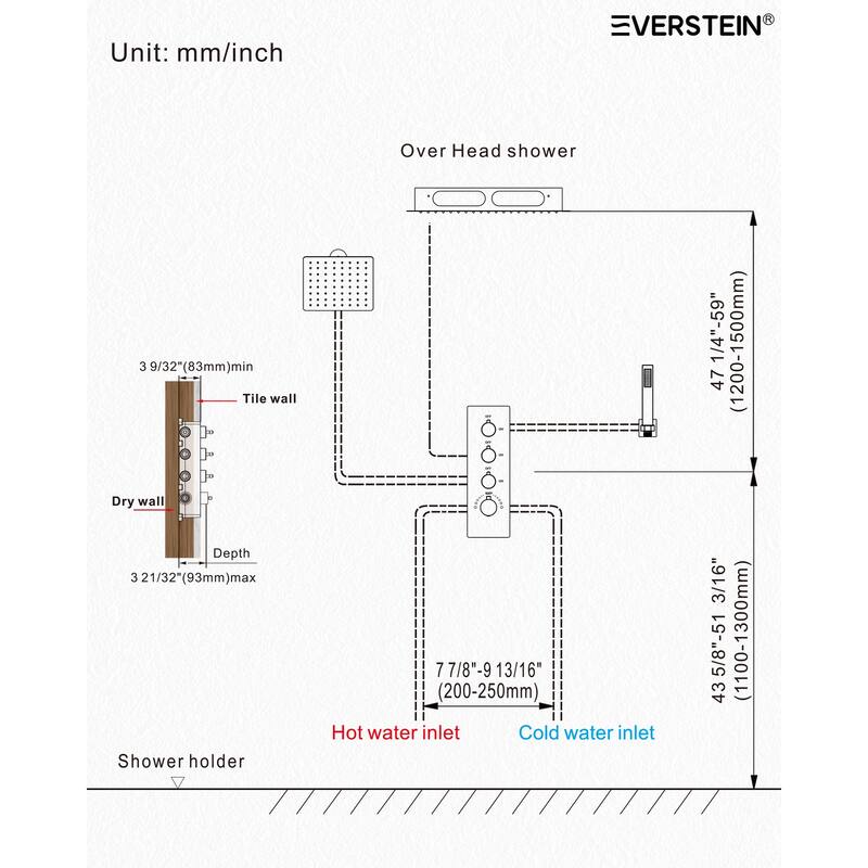 Dual LED Shower Head 12" Rainfall & 6" High Pressure Shower System w/ 4 Way Thermostatic Shower Faucet Set