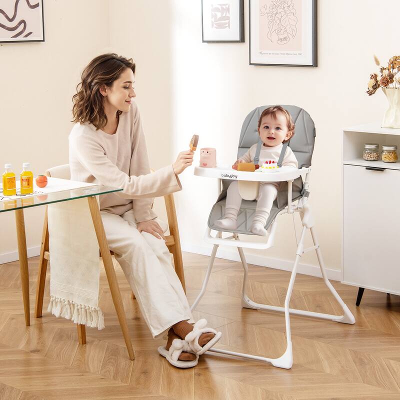 3-in-1 Foldable Baby High Chair with Tray and Footrest Adjustable Footrest Lightweight Waterproof PU Cushion