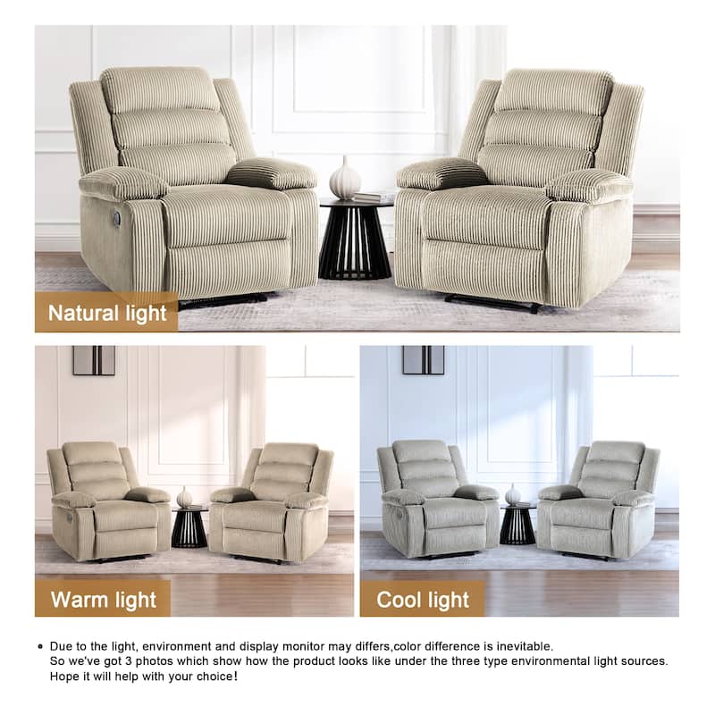2 Set Modern Corduroy Manual Recliner Chair, Oversize Accent Chair Recliner with Wide Armrest