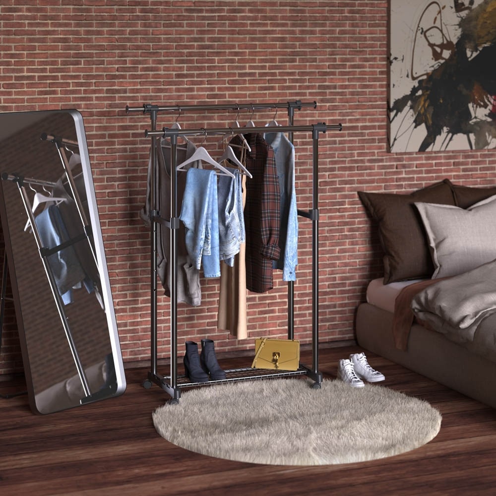 ClosetMaid Steel Rolling Adjustable Garment Rack with Storage Shelf