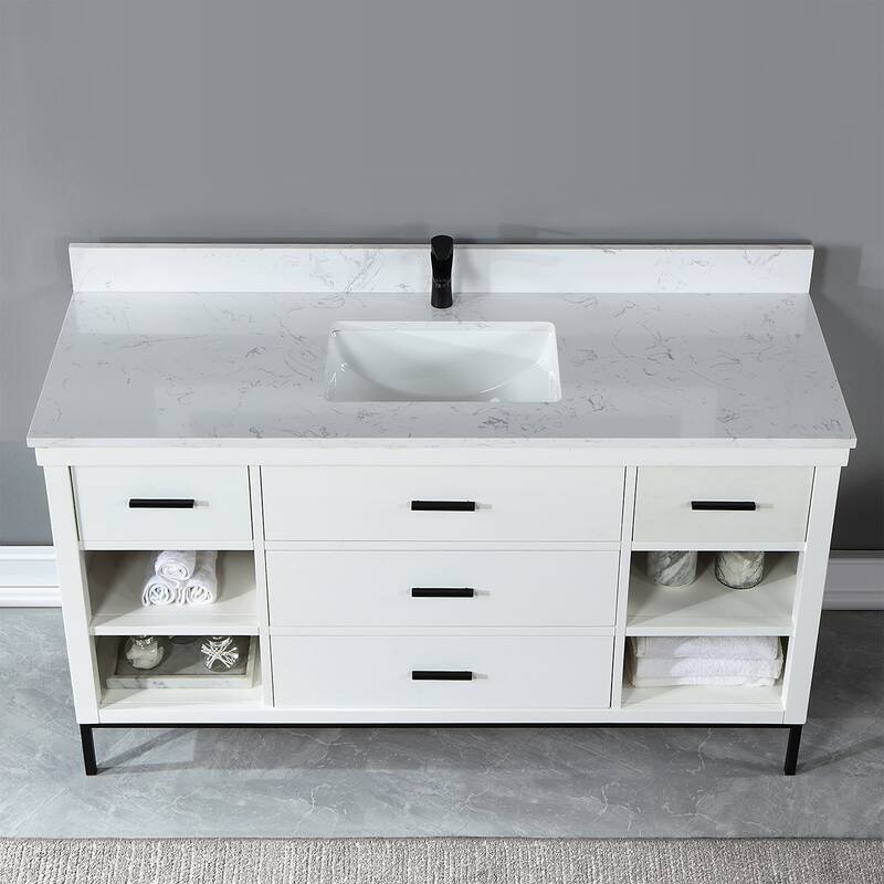 Altair Kesia Bathroom Vanity with White Composite Stone Top without Mirror