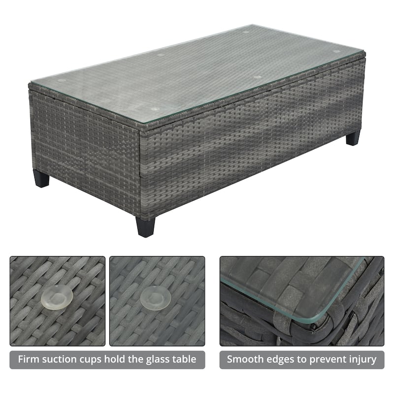 8-Piece Outdoor Patio Wicker Half-Moon Sectional Sofa Set with Rectangular Coffee Table