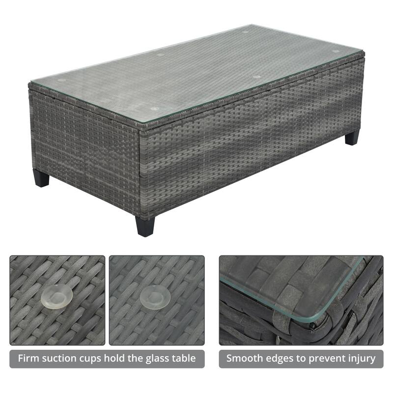 8-Pieces All Weather Wicker Half-Moon Sectional Sets with Rectangular Coffee Table