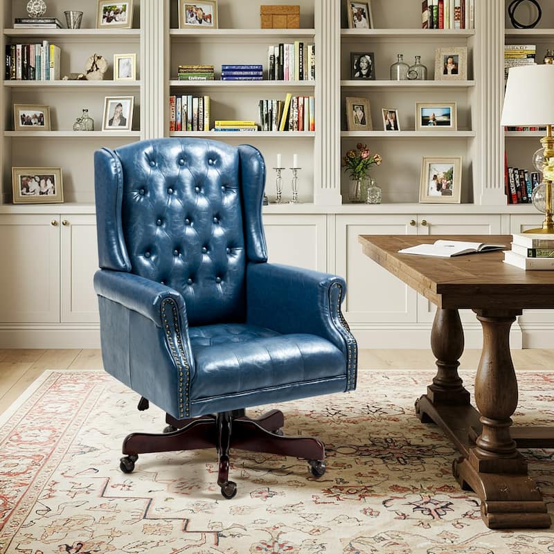 AVAWING Classic Executive Office Chair High Back Wingback Boss Chair - N/A - Blue