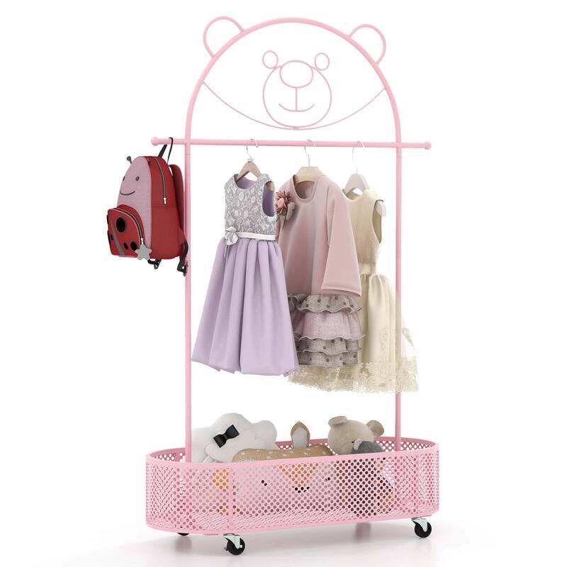 Costway Kid Clothes Rack with 3 Adjustable Heights Home Freestanding - See Details - Pink