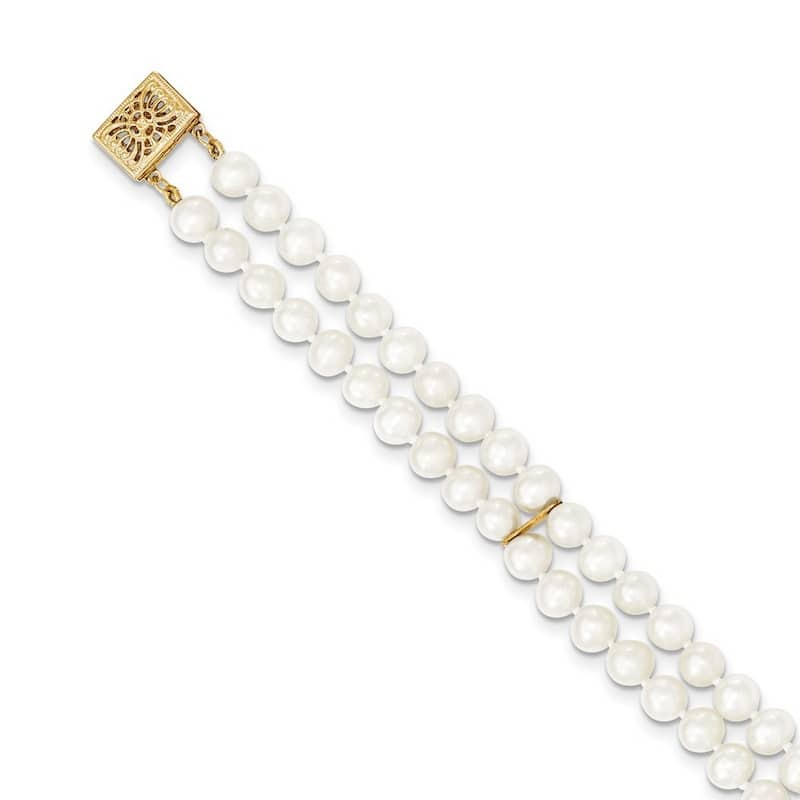 Curata 14k Yellow Gold 5 5.5mm 2 Strand Freshwater Cultured Pearl Bracelet 7.5 Inch